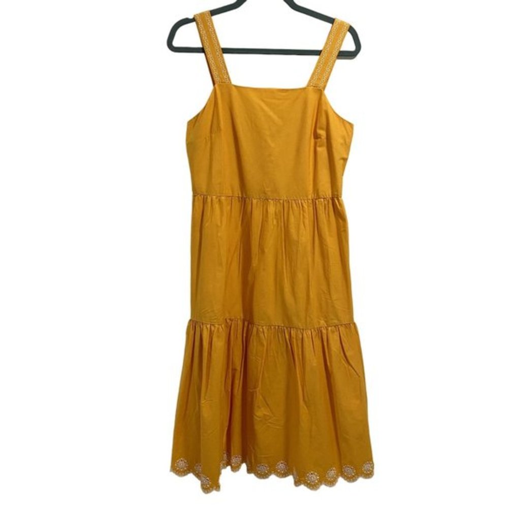 J. Crew Embroidered Scalloped Tiered‎ Dress Yellow White Size 4